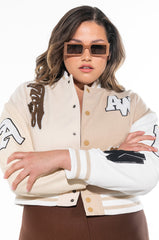 PLUS AZALEA WANG BEIGE RUELA VARSITY JACKET