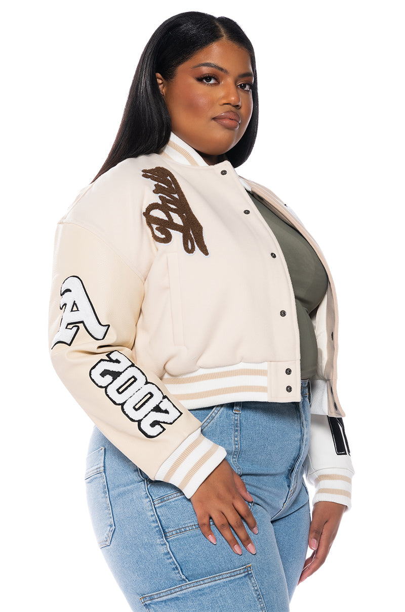 PLUS AZALEA WANG BEIGE RUELA VARSITY JACKET