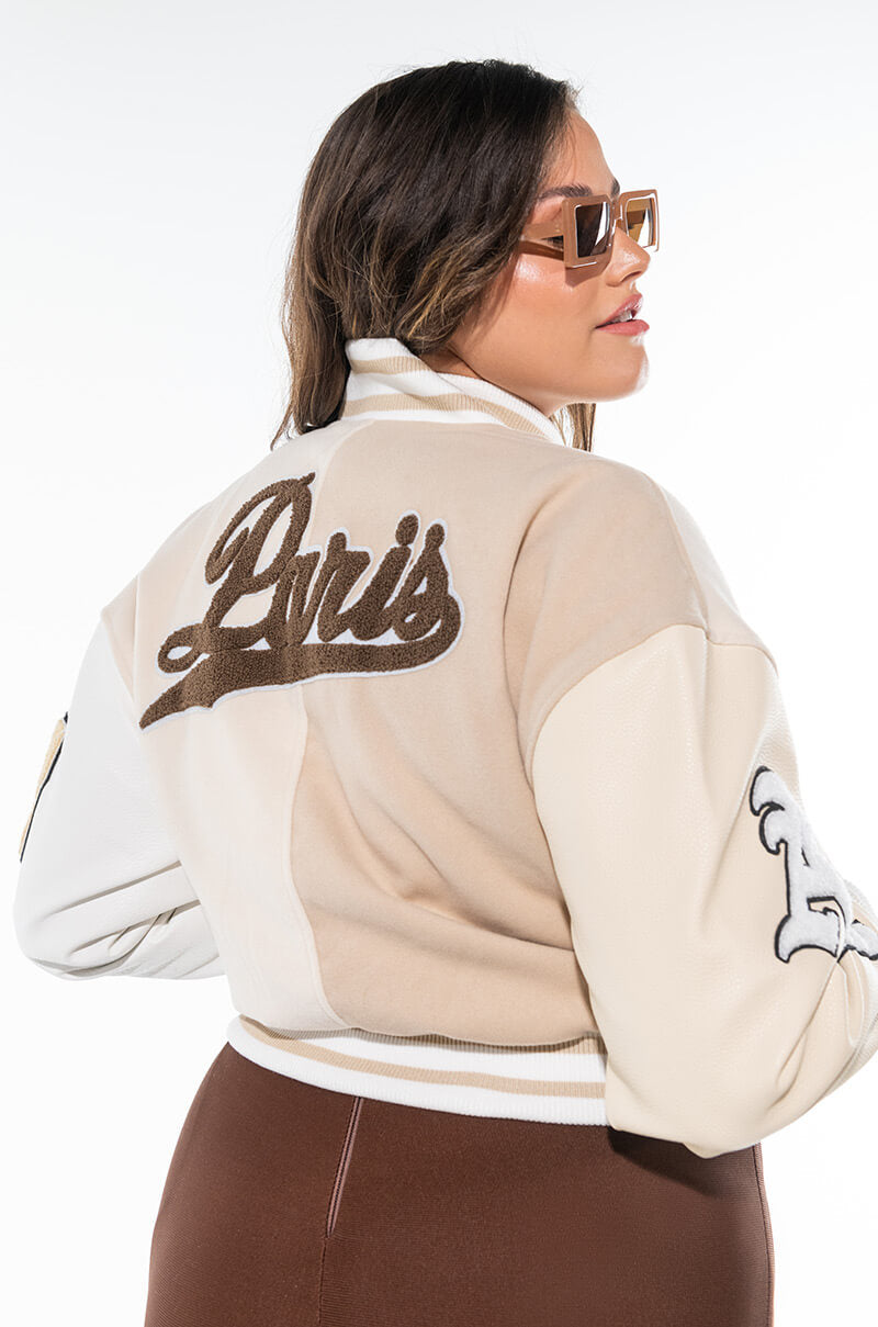 PLUS AZALEA WANG BEIGE RUELA VARSITY JACKET