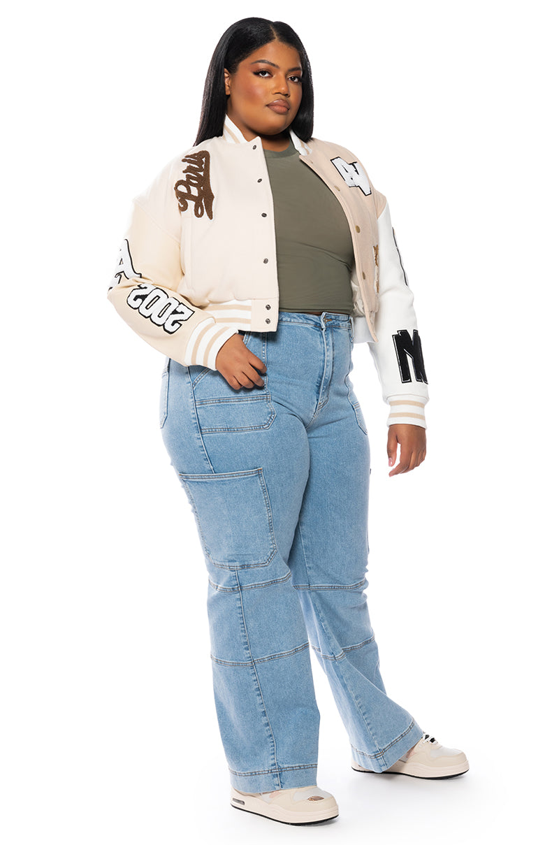 PLUS AZALEA WANG BEIGE RUELA VARSITY JACKET