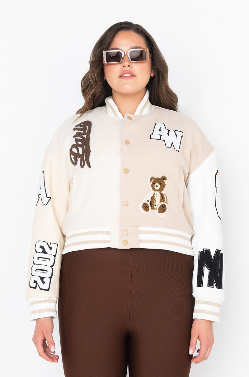 PLUS AZALEA WANG BEIGE RUELA VARSITY JACKET