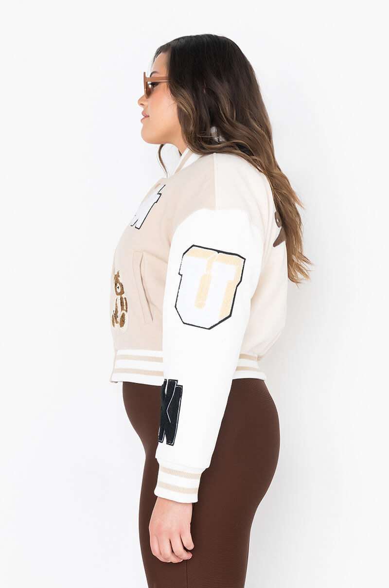 PLUS AZALEA WANG BEIGE RUELA VARSITY JACKET