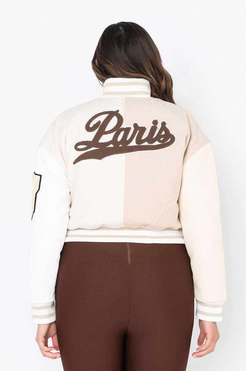 PLUS AZALEA WANG BEIGE RUELA VARSITY JACKET