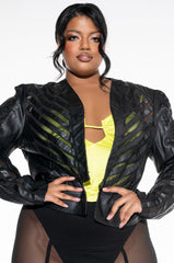 COME A LITTLE CLOSER MESH PLEATHER PLUS JACKET