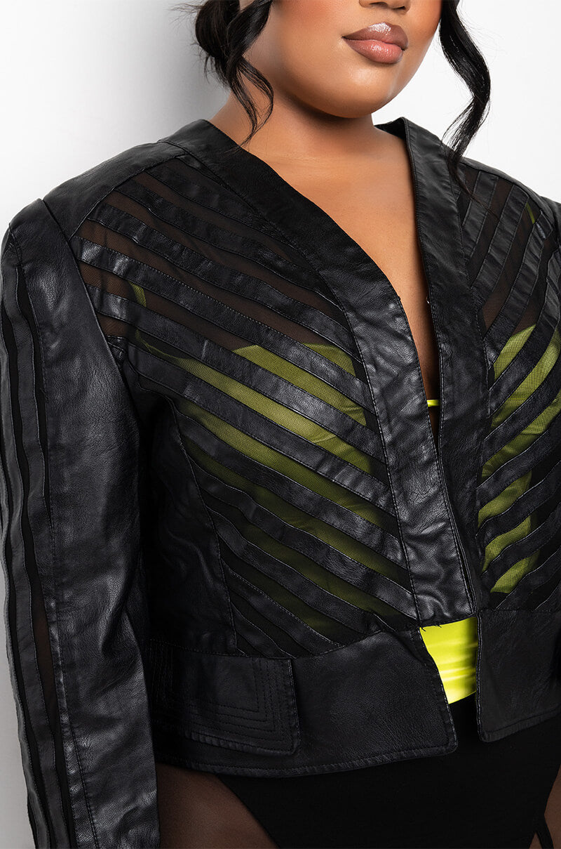 COME A LITTLE CLOSER MESH PLEATHER PLUS JACKET