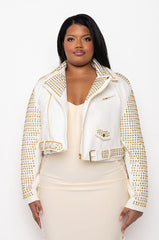 PLUS AZALEA WANG GOLDIE MIX METAL MOTO JACKET