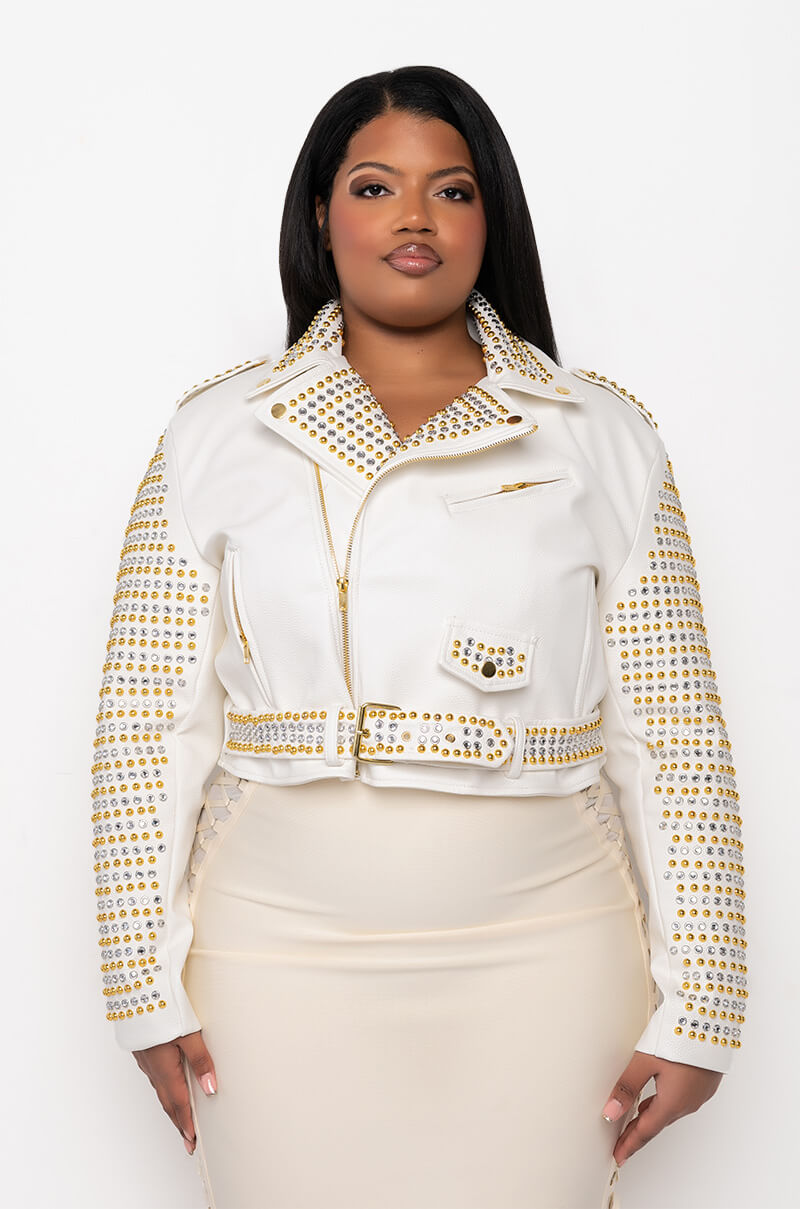 PLUS AZALEA WANG GOLDIE MIX METAL MOTO JACKET