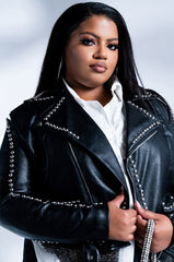 PLUS AZALEA WANG STUD LINED MOTO JACKET