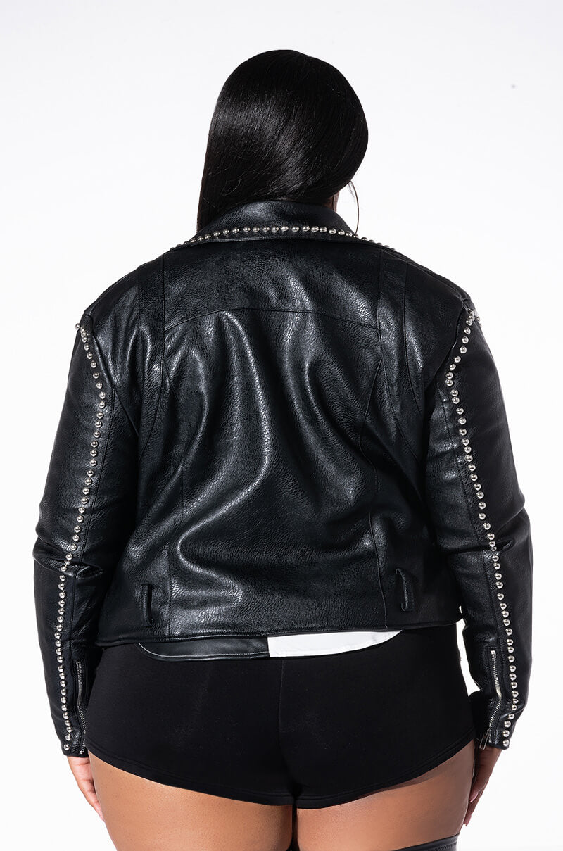 PLUS AZALEA WANG STUD LINED MOTO JACKET