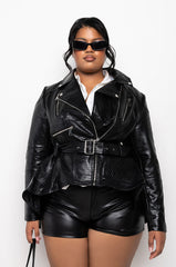 PLUS AZALEA WANG VIRGO CROC PEPLUM MOTO JACKET