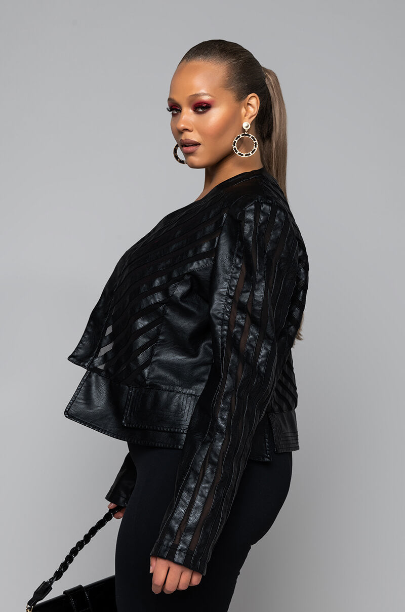 COME A LITTLE CLOSER MESH PLEATHER PLUS JACKET