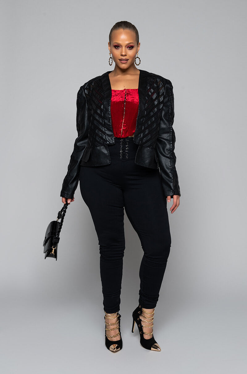 COME A LITTLE CLOSER MESH PLEATHER PLUS JACKET