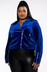 PLUS BLUE VELVET NOIR MOTO JACKET
