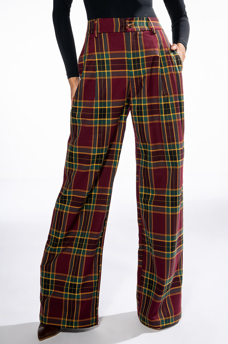 GOSSIP GIRL PLAID TROUSER WIDE LEG