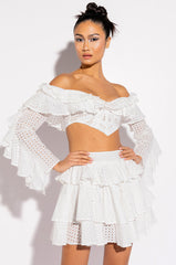 PRETTY LIL THANG EYELET RUFFLE MINI SKIRT