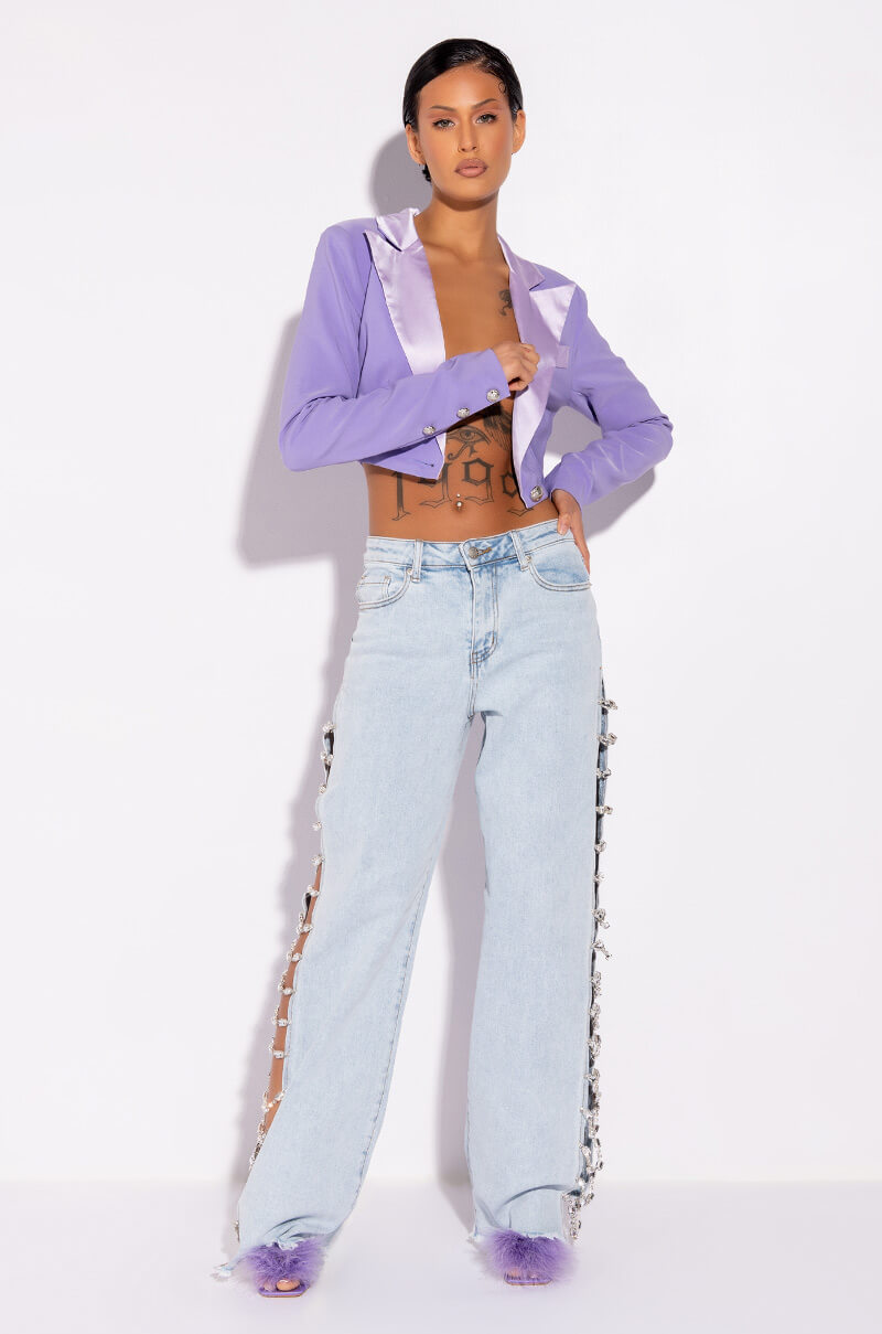 PRETTY THOUGHTS CROPPED BLAZER WITH SATIN LAPEL