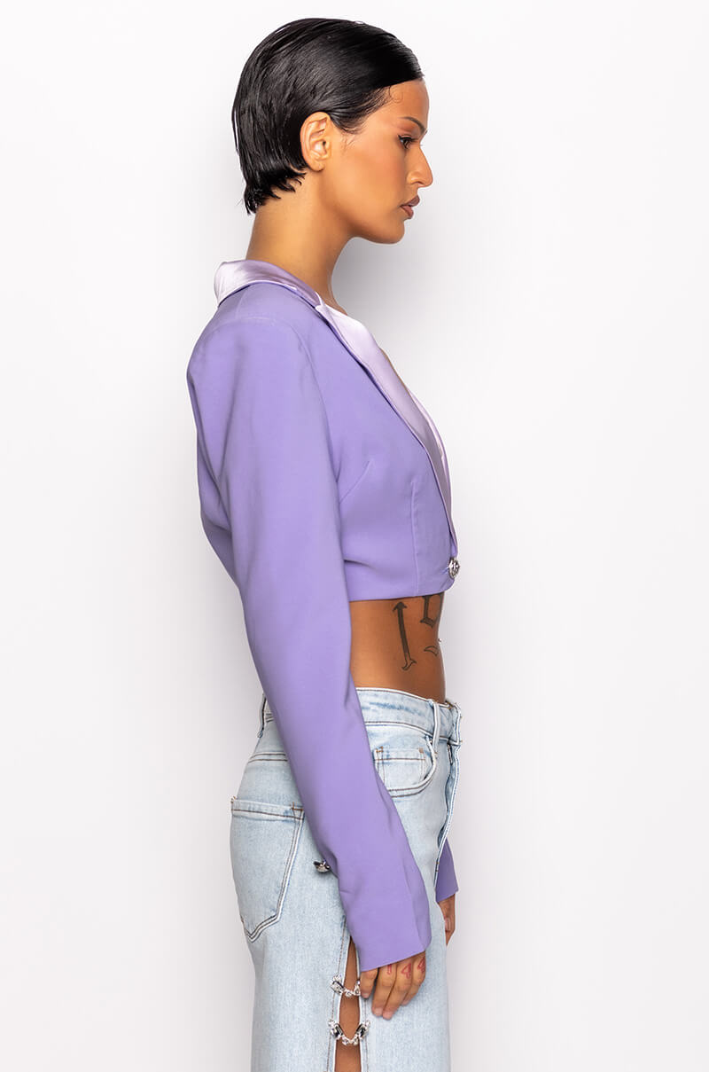 PRETTY THOUGHTS CROPPED BLAZER WITH SATIN LAPEL