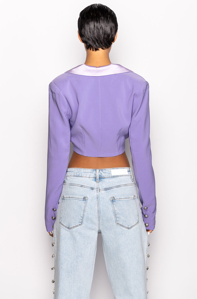 PRETTY THOUGHTS CROPPED BLAZER WITH SATIN LAPEL