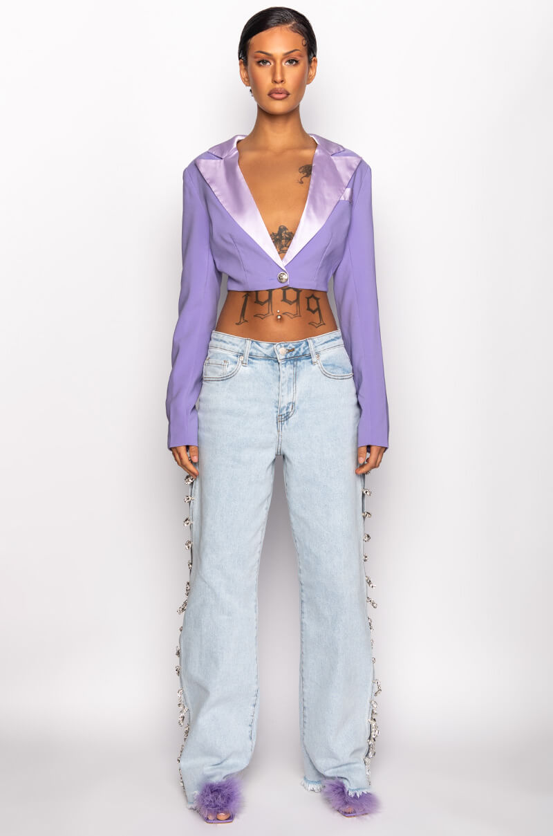 PRETTY THOUGHTS CROPPED BLAZER WITH SATIN LAPEL