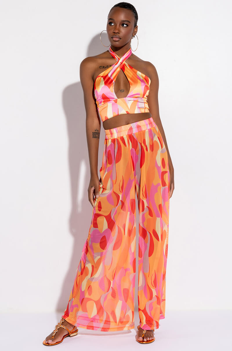 PSYCHEDELIC WIDE LEG MESH PANT