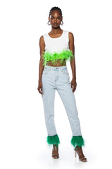 QUEEN OF EVERYTHING FEATHER DETAIL JEANS