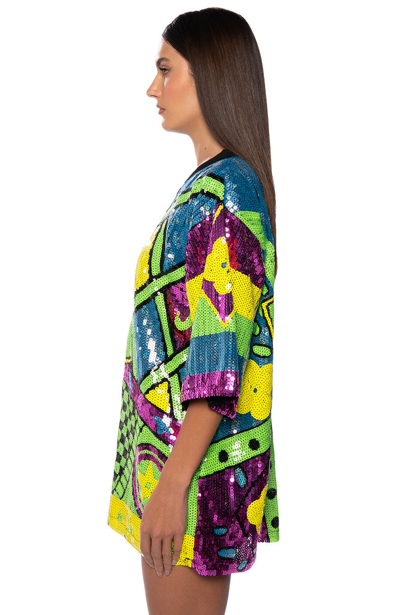 QUEEN OF HEARTS SEQUIN TSHIRT DRESS