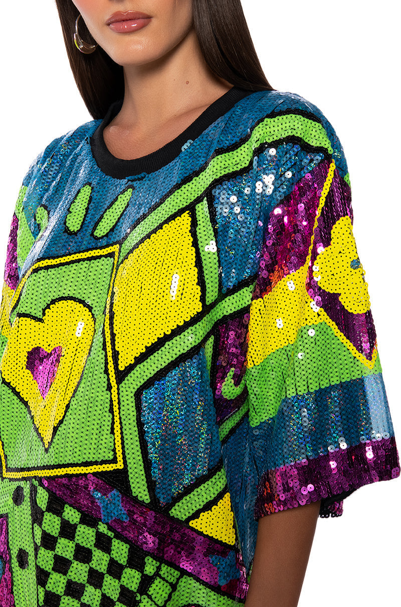 QUEEN OF HEARTS SEQUIN TSHIRT DRESS