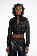 QUILTED CHOCOLATE PU BOMBER