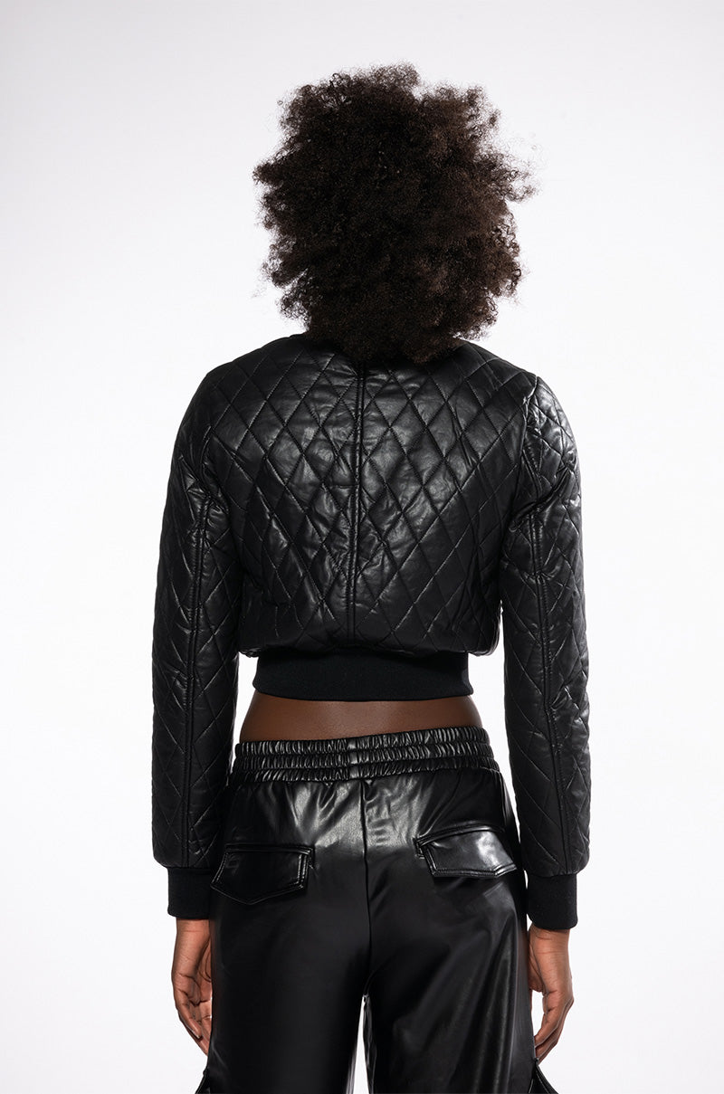 QUILTED CHOCOLATE PU BOMBER