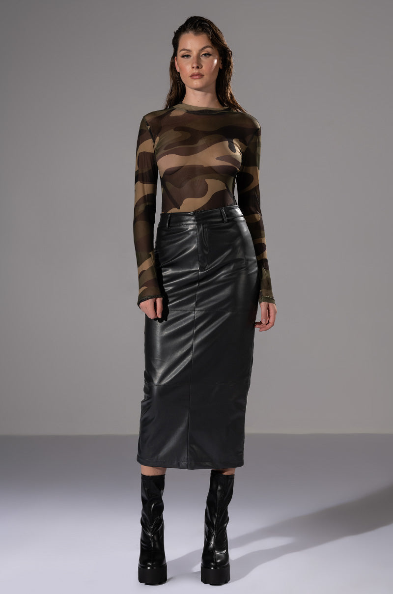 REAL TALK FAUX LEATHER MIDI SKIRT