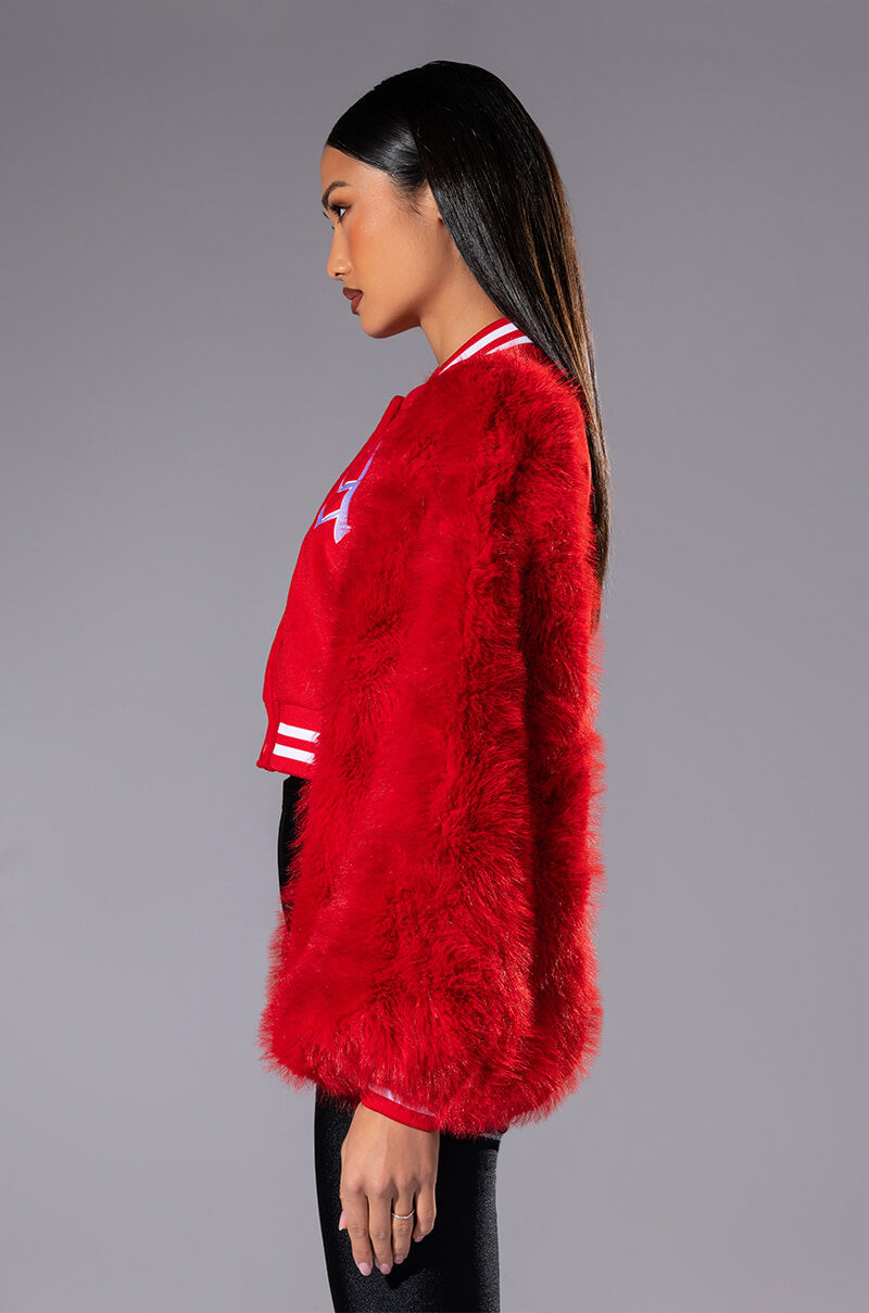 RUELA VARSITY BOMBER WITH FUR SLEEVES