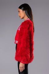 RUELA VARSITY BOMBER WITH FUR SLEEVES