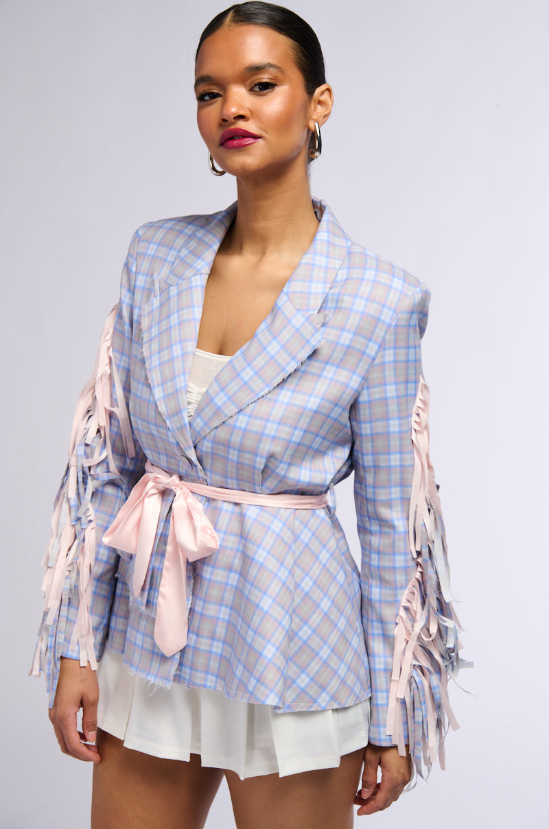 SHABBY CHIC PLAID BLAZER WITH RIBBONS