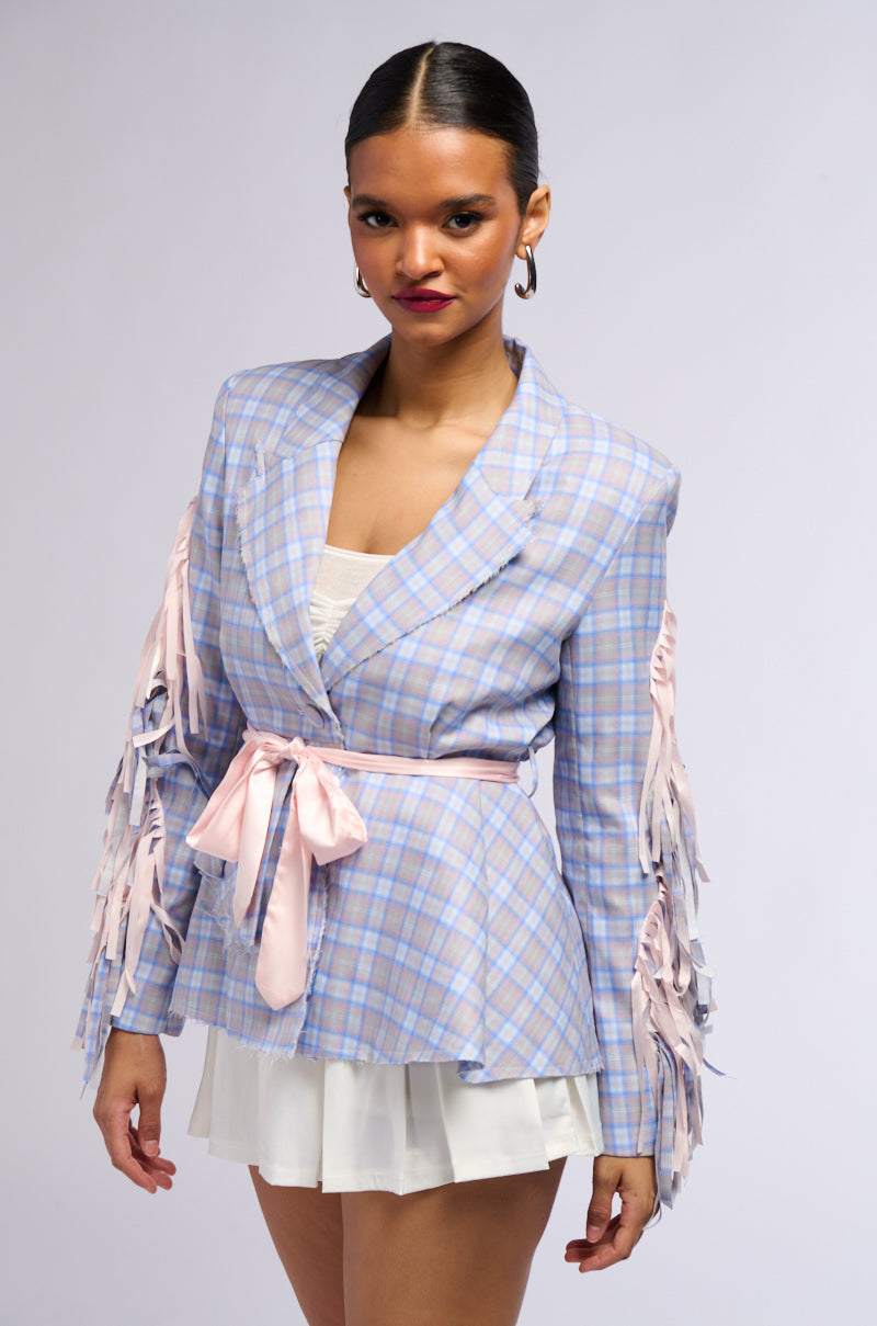 SHABBY CHIC PLAID BLAZER WITH RIBBONS