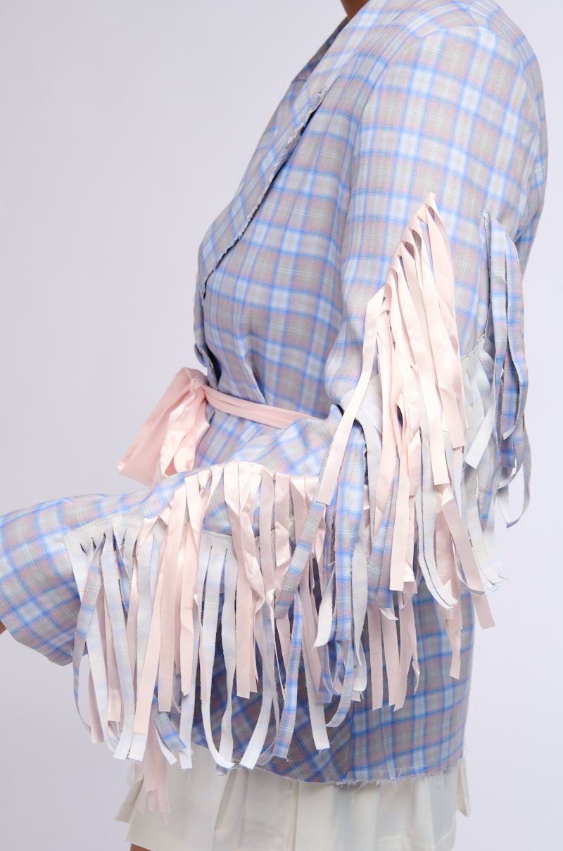 SHABBY CHIC PLAID BLAZER WITH RIBBONS