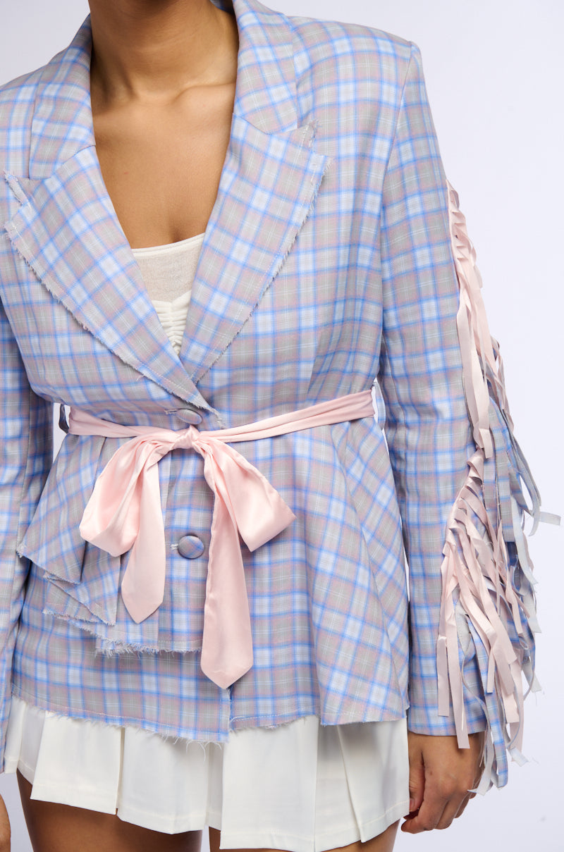 SHABBY CHIC PLAID BLAZER WITH RIBBONS