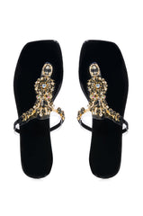 SHINEE EMBELLISHED FLAT SANDAL IN BLACK