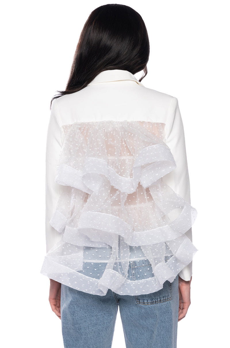 SHOW STOPPER BIRTHDAY RUFFLE BLAZER