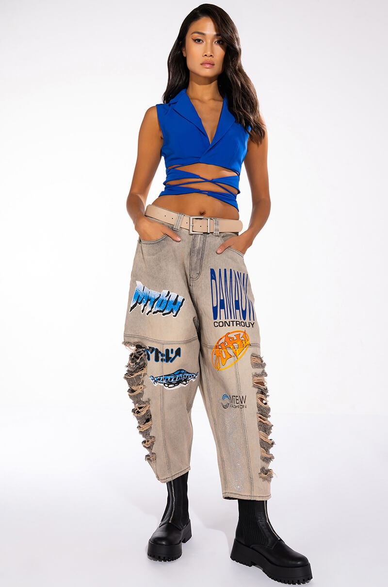 SHREDDED VARSITY DENIM