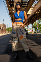 SHREDDED VARSITY DENIM