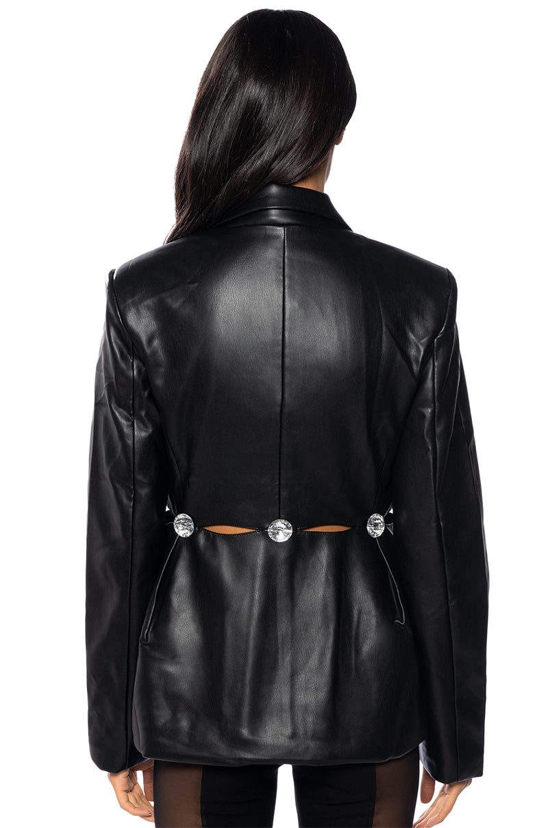 SO LUXE PU BLAZER WITH GEM CUT OUTS