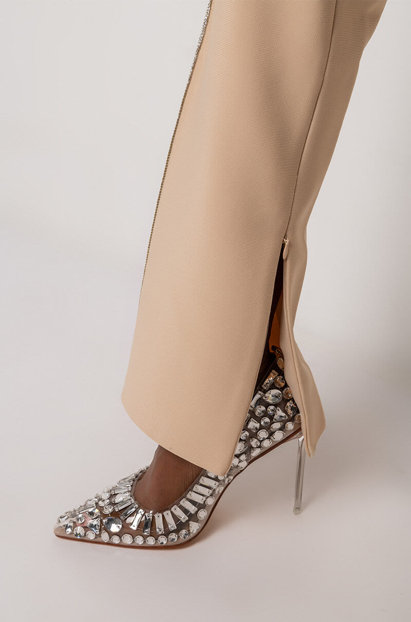 SORRY I'M LATE RHINESTONE BANDAGE PANT