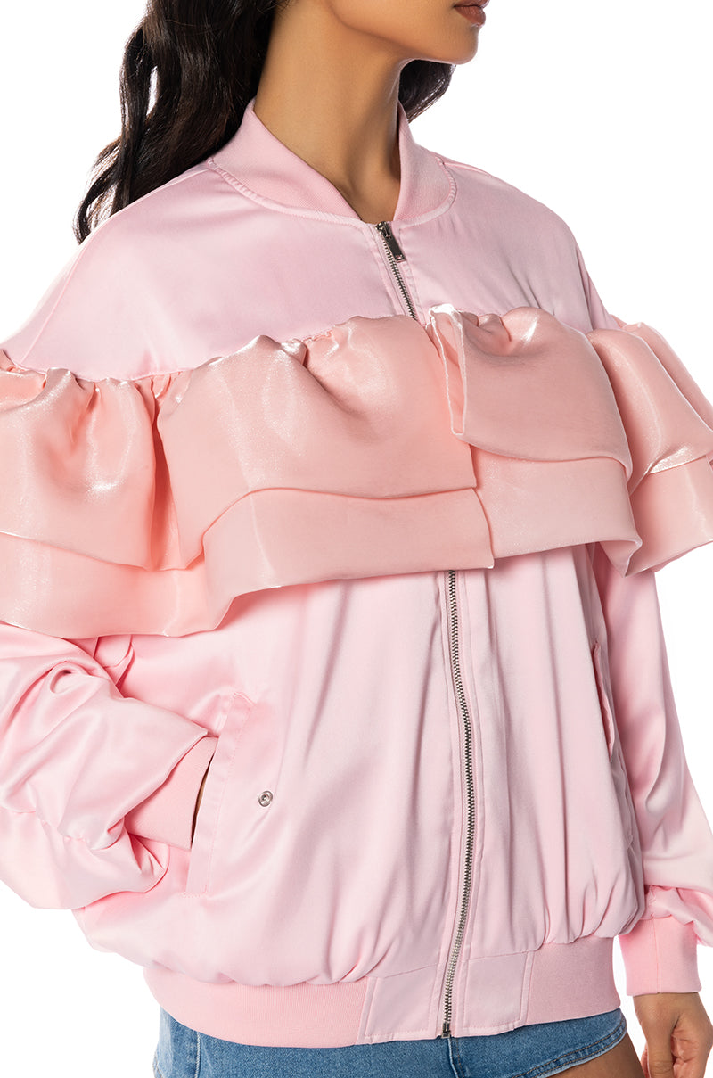 SPICE UP YOUR LIFE RUFFLE BOMBER