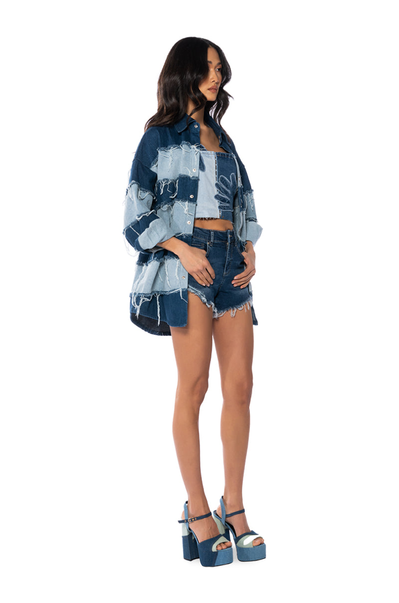 SPLASH COLOR BLOCK DENIM JACKET