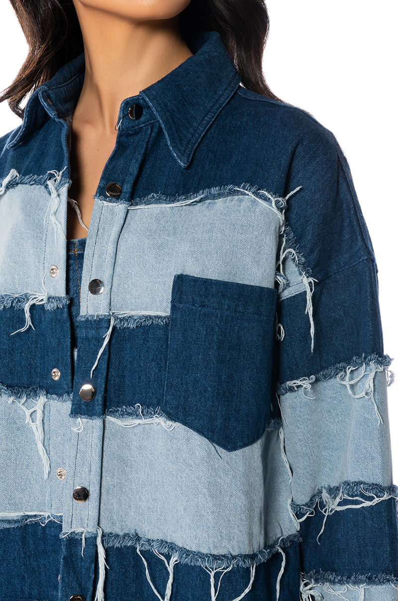 SPLASH COLOR BLOCK DENIM JACKET