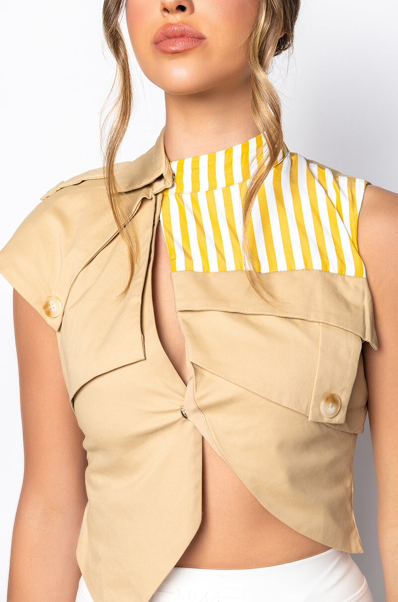 SPRING FORWARD CROP SLEEVELESS TRENCH VEST