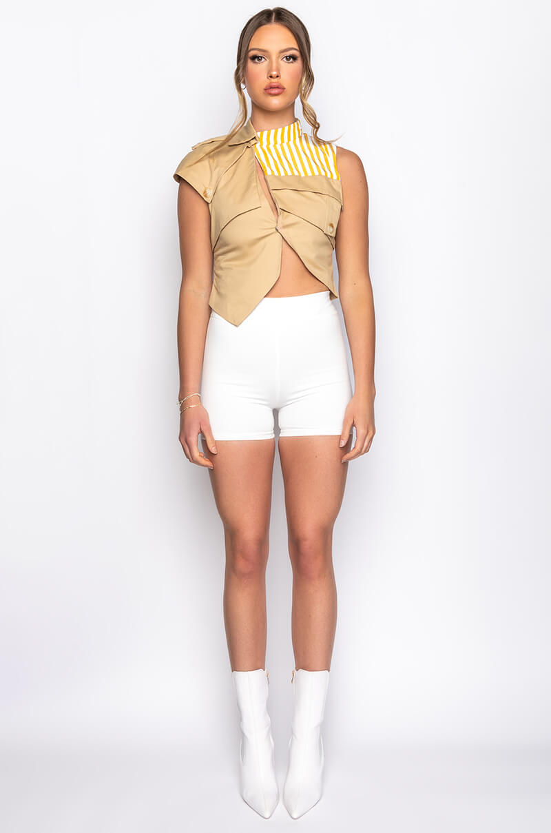 SPRING FORWARD CROP SLEEVELESS TRENCH VEST