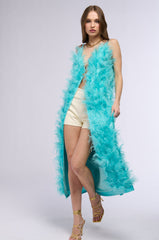 ST TROPEZ FEATHER APPLIQUE SATIN DUSTER VEST