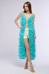 ST TROPEZ FEATHER APPLIQUE SATIN DUSTER VEST