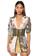 STRONG ONE PATCHWORK CAMO CORSET BLAZER